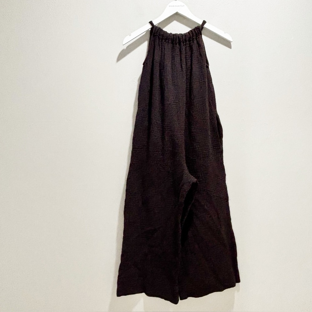 GRADE & GATHER Women’s Black Gauze Sleeveless Halter Neck Romper Pocket Size S